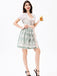 3PCS Green 1950s Puff Sleeve Top & Square Neck Floral Dress
