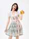 3PCS Green 1950s Puff Sleeve Top & Square Neck Floral Dress