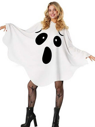 White 1970s Halloween Ghost Hooded Costume Cape