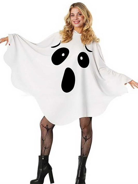 White 1970s Halloween Ghost Hooded Costume Cape