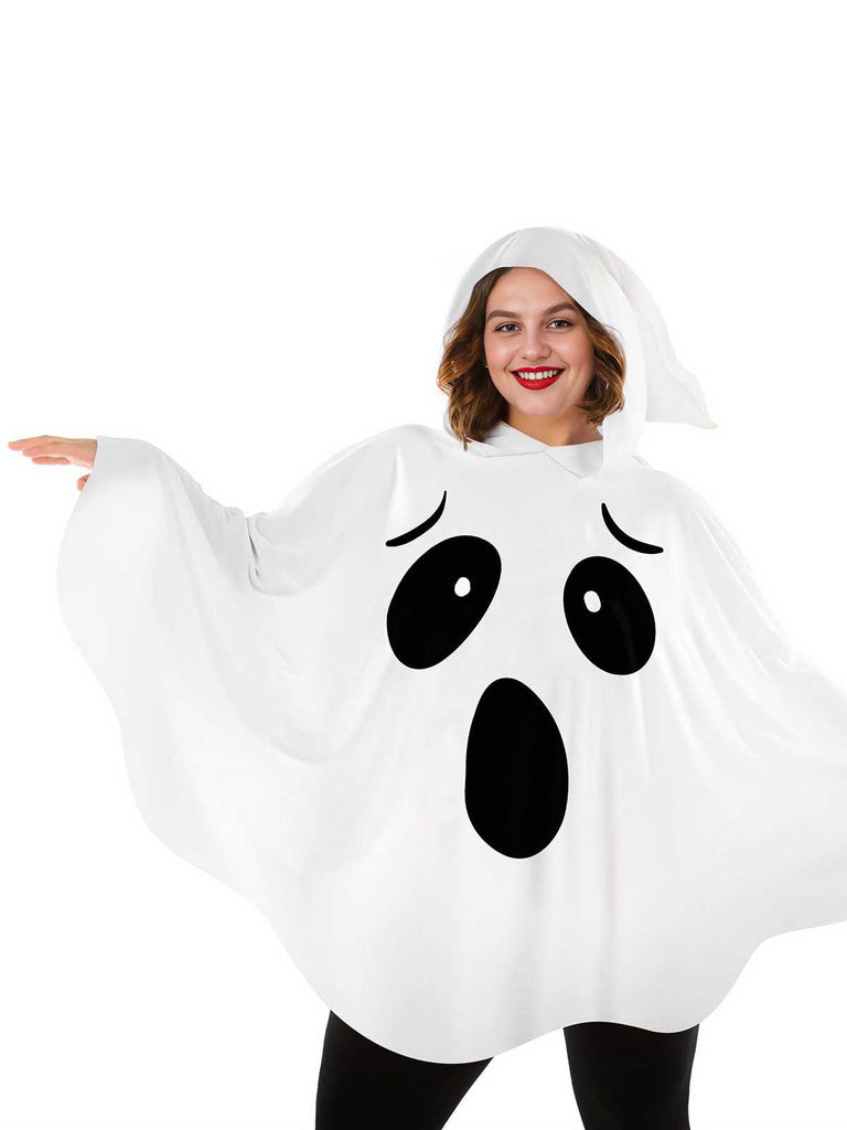 White 1970s Halloween Ghost Hooded Costume Cape