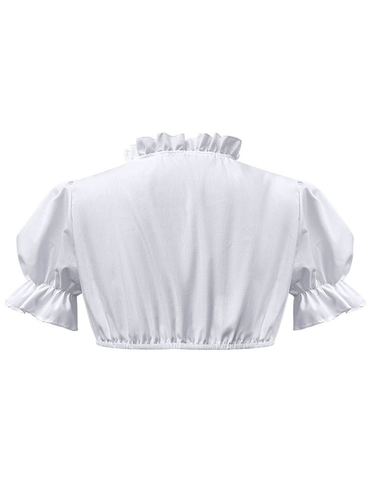 White 1950s Solid Sweetheart Neck Puff Sleeve Crop Top