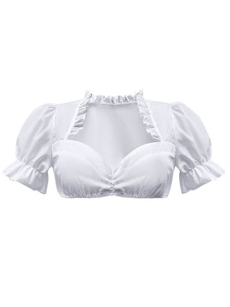 White 1950s Solid Sweetheart Neck Puff Sleeve Crop Top