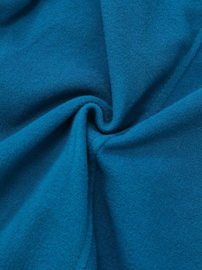 Blue 1930s Solid Faux-Wool Hooded Coat