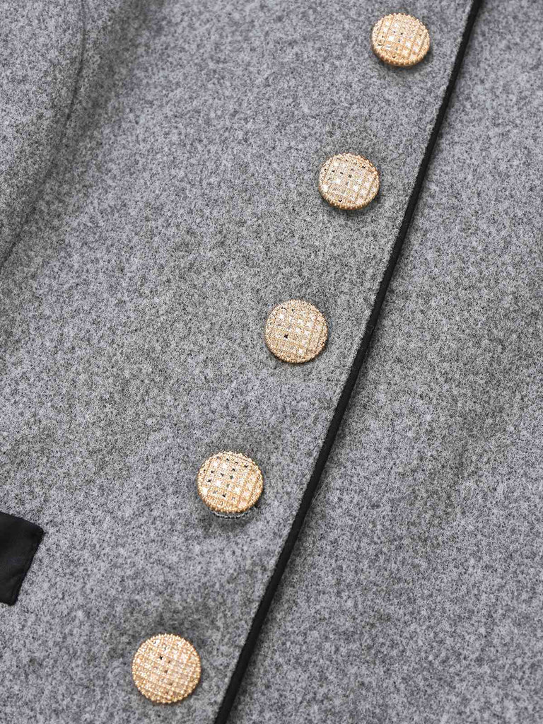 Grey 1940s Faux-Wool Stand Collar Buttons Jacket