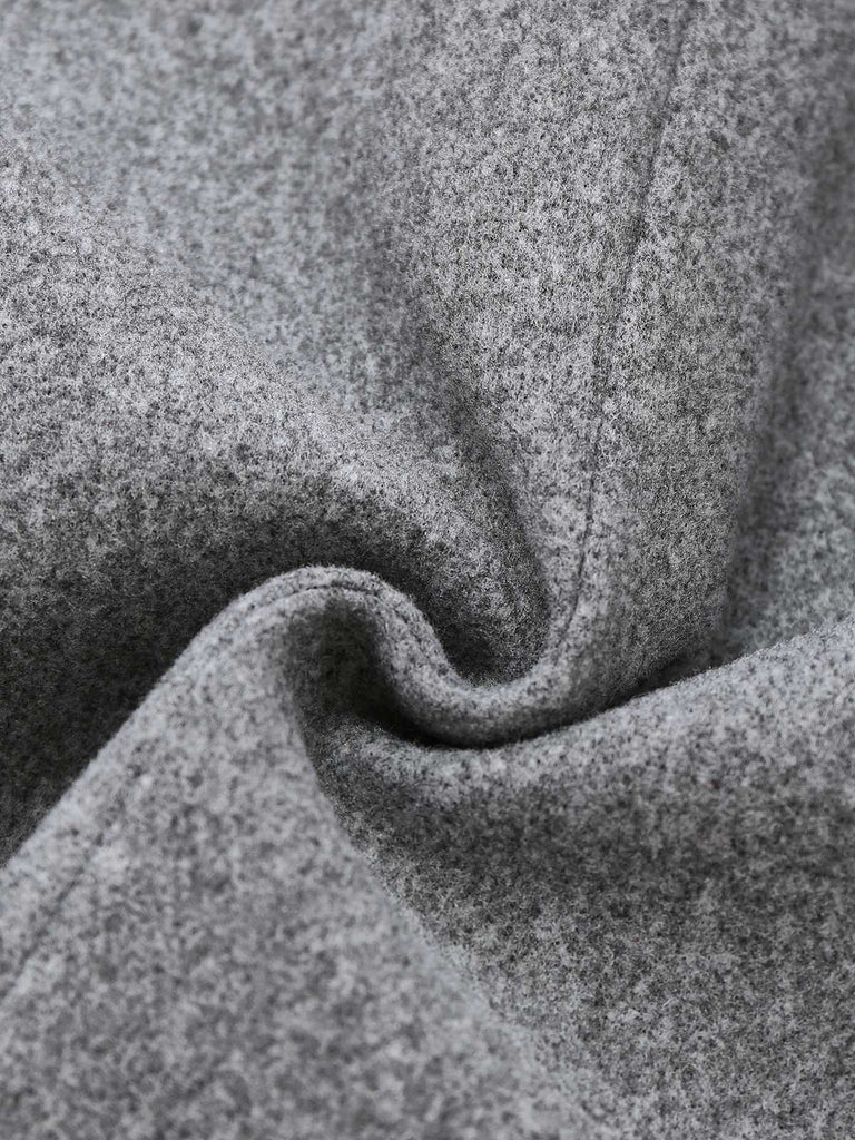 Grey 1940s Faux-Wool Stand Collar Buttons Jacket