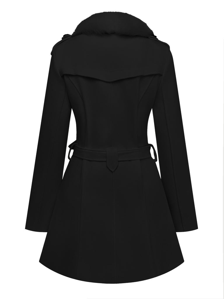 1940s Removable Faux-Fur Collar Buttons Coat