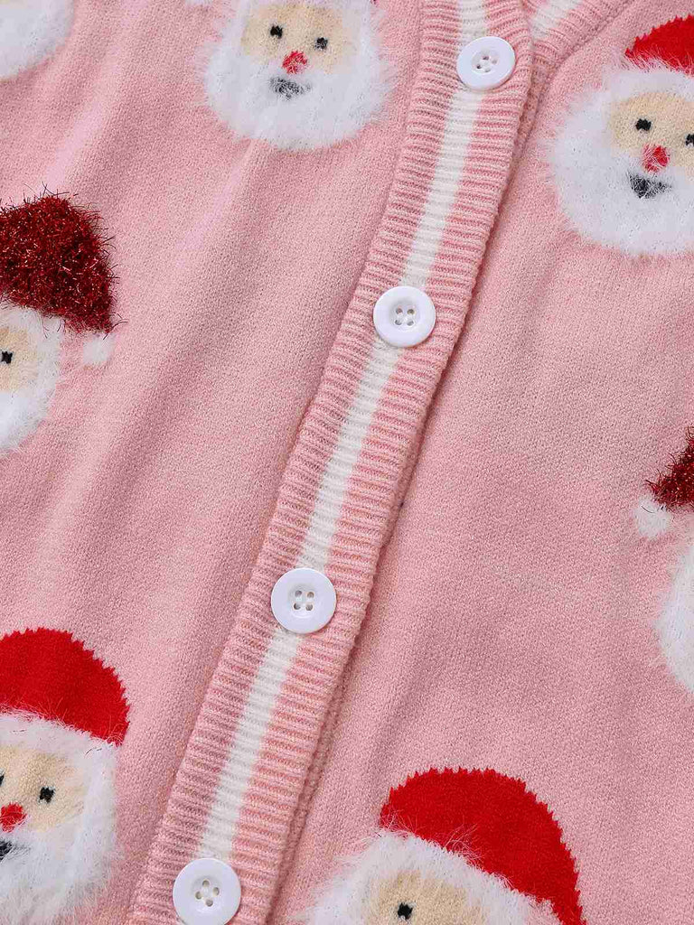 Pink 1940s Christmas Santa Claus Jacquard Cardigan