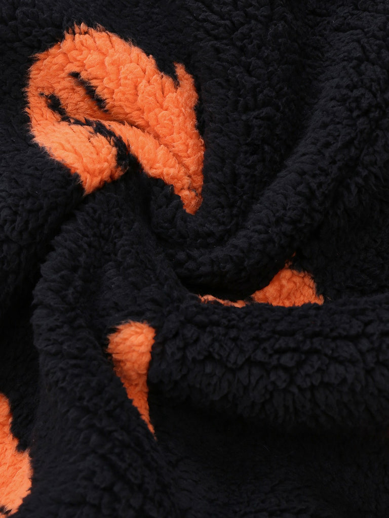 Orange 1930s Halloween Pumpkin Zipper Hooded Jumpsuit