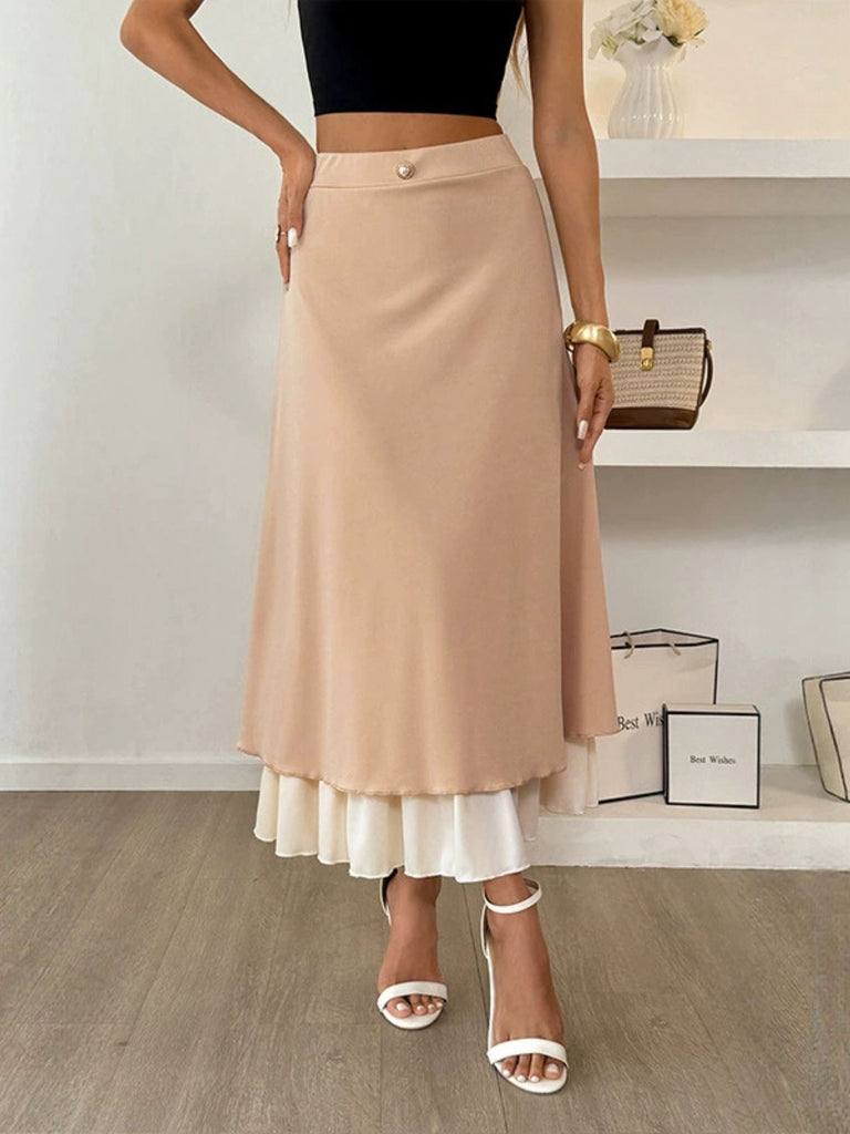 Khaki 1940s Pearl Double Layer A-Line Skirt