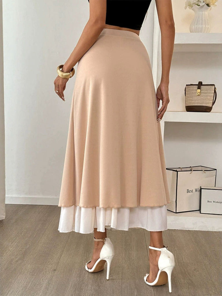Khaki 1940s Pearl Double Layer A-Line Skirt