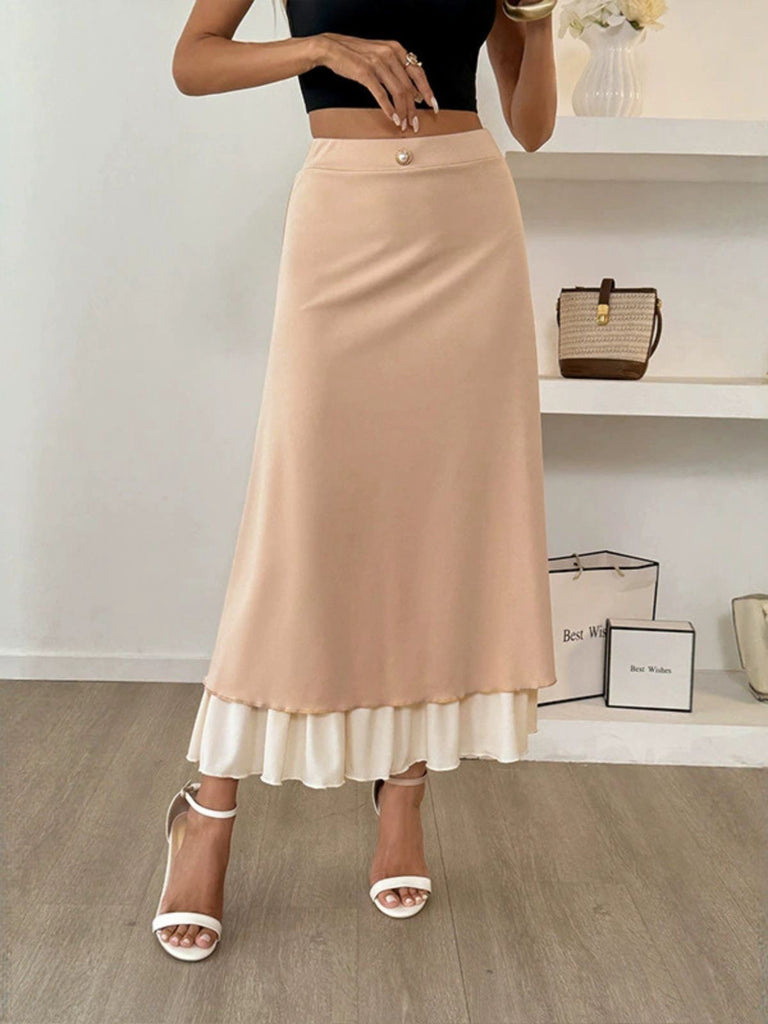 Khaki 1940s Pearl Double Layer A-Line Skirt