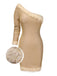 [Pre-Sale] Gold 1960s One-Shoulder Glitter Fur Collar Bodycon Dress