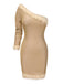 [Pre-Sale] Gold 1960s One-Shoulder Glitter Fur Collar Bodycon Dress