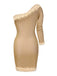 [Pre-Sale] Gold 1960s One-Shoulder Glitter Fur Collar Bodycon Dress