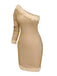 [Pre-Sale] Gold 1960s One-Shoulder Glitter Fur Collar Bodycon Dress