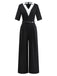 [Pre-Sale] 1930s V-Neck Contrast Belted Jumpsuit