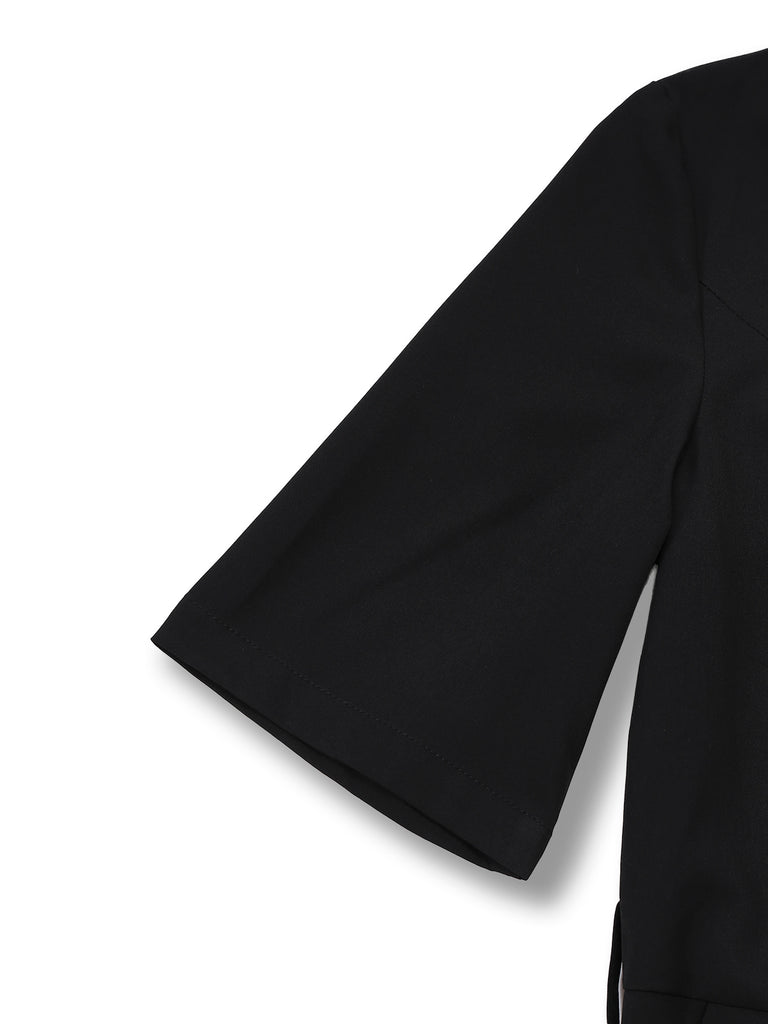 [Pre-Sale] 1930s V-Neck Contrast Belted Jumpsuit