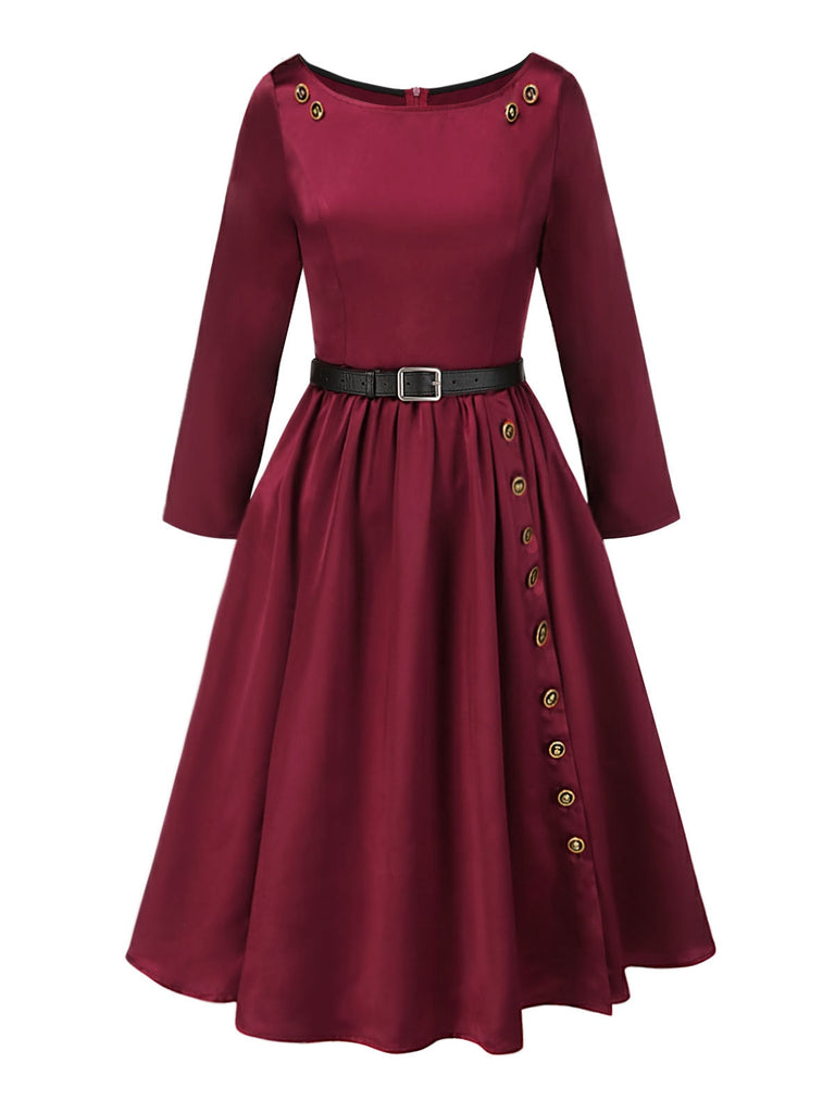[Pre-Sale] Deep Red 1950s Button Pocket Pleated Dress
