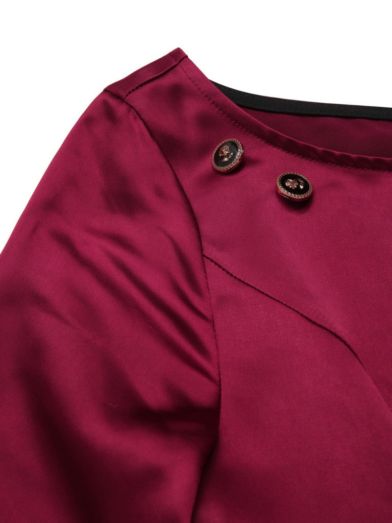 [Pre-Sale] Deep Red 1950s Button Pocket Pleated Dress