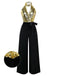 [Pre-Sale] Gold 1930s Sequined Velvet Keyhole Halter Jumpsuit