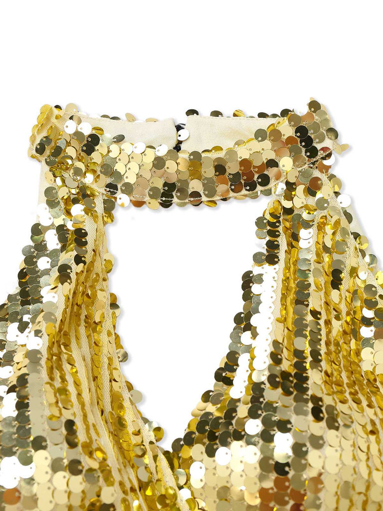 [Pre-Sale] Gold 1930s Sequined Velvet Keyhole Halter Jumpsuit
