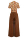 [Pre-Sale] Orange 1970s Daisy Corduroy Patchwork Tie Neck Jumpsuit