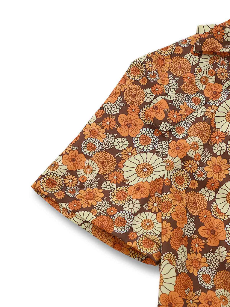 [Pre-Sale] Orange 1970s Daisy Corduroy Patchwork Tie Neck Jumpsuit
