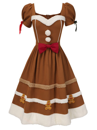 [Pre-Sale] Turmeric 1950s Gingerbread Man Plush Trim Dress