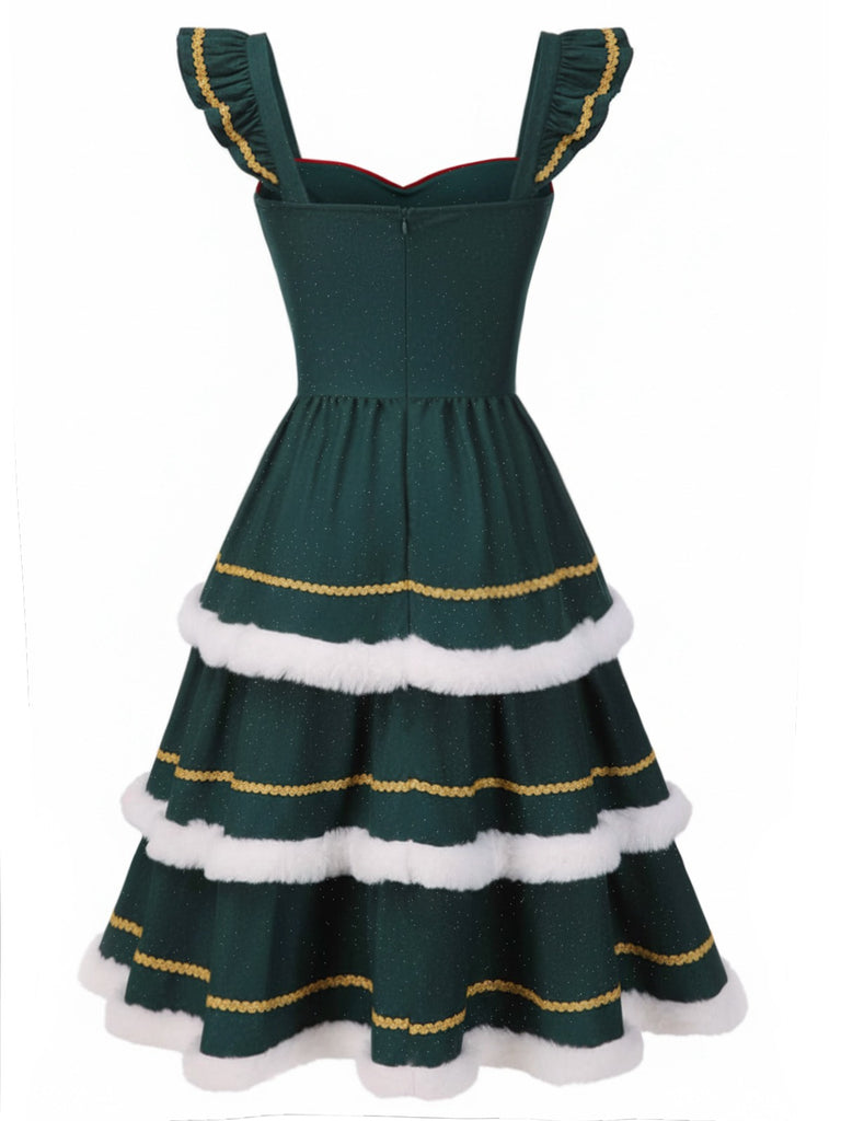[Pre-Sale] Green 1950s Bow Glitter Frayed Edge Cake Dress