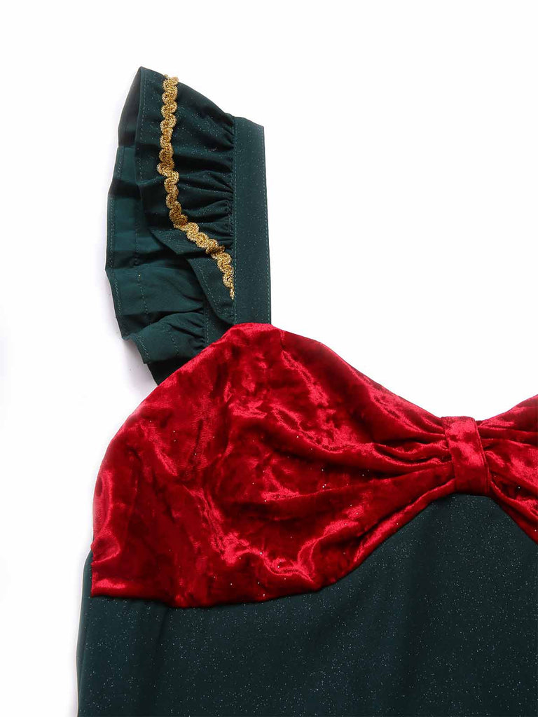 [Pre-Sale] Green 1950s Bow Glitter Frayed Edge Cake Dress