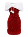 [Pre-Sale] 2PCS Red 1970s Velvet Sequin Faux Fur Trim Dress & Shawl