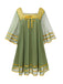 [Pre-Sale] Green & Gold 1970s Sheer Bell-Sleeve Dress
