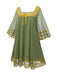 [Pre-Sale] Green & Gold 1970s Sheer Bell-Sleeve Dress