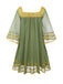 [Pre-Sale] Green & Gold 1970s Sheer Bell-Sleeve Dress
