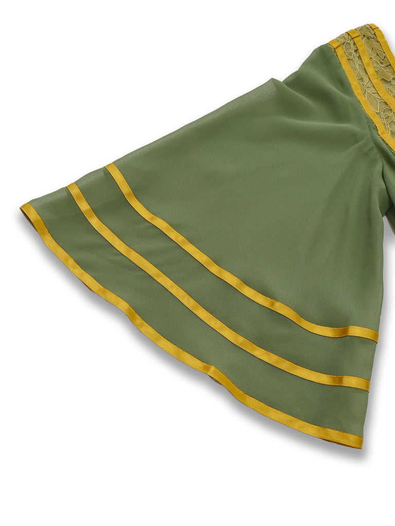 [Pre-Sale] Green & Gold 1970s Sheer Bell-Sleeve Dress