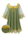 [Pre-Sale] Green & Gold 1970s Sheer Bell-Sleeve Dress