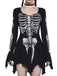 Black 1980s Halloween Skull Print Mini Dress
