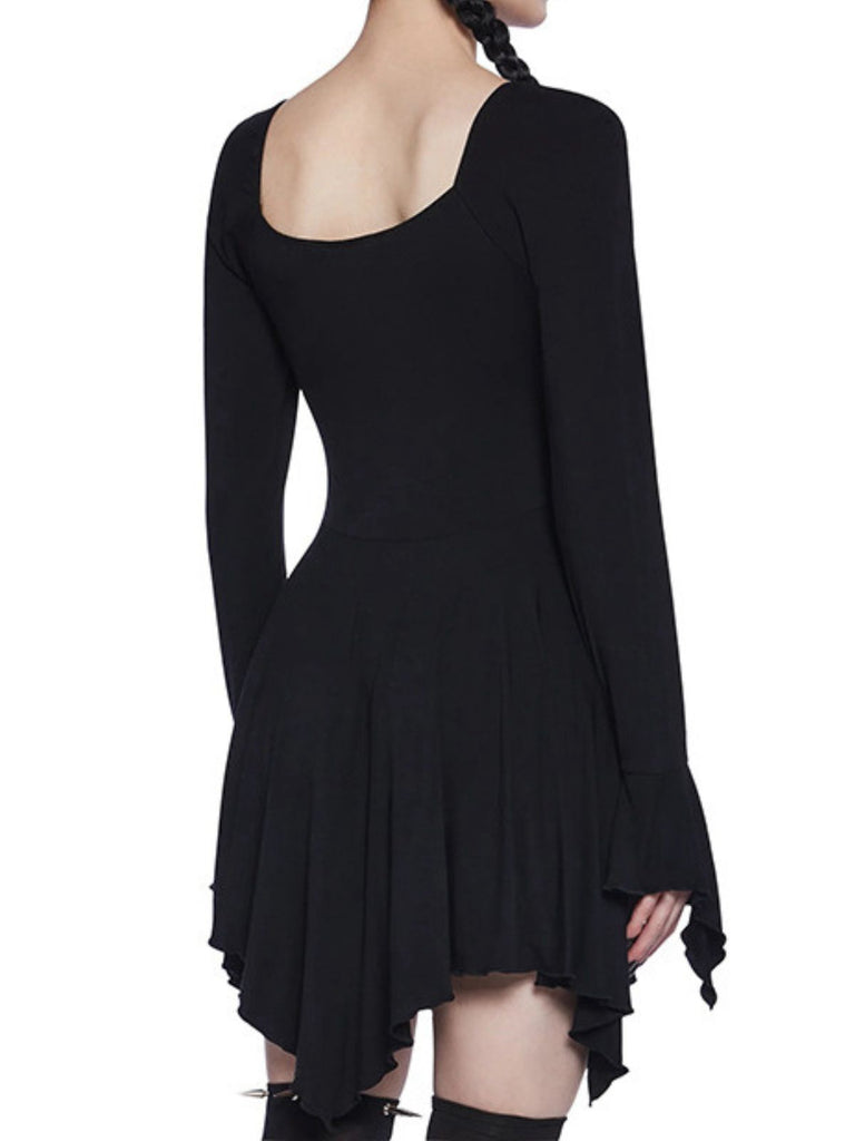 Black 1980s Halloween Skull Print Mini Dress