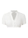 White 1950s Solid Pleated V-Neck Puff Crop Blouse