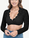 1950s Solid Lace Illusion Long-Sleeve Crop Top