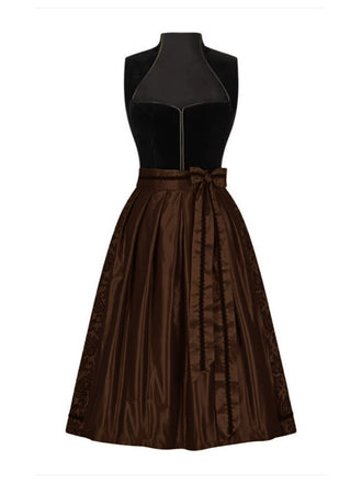 Brown 1950s Crochet Velvelt Dress & Satin Pleated Apron