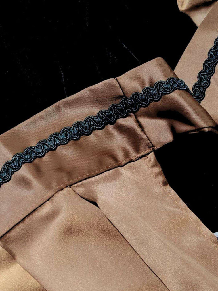 Brown 1950s Crochet Velvelt Dress & Satin Pleated Apron