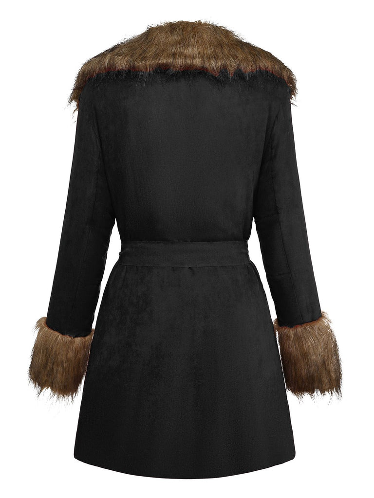 1950s Faux Fur Collar Lapel Belt Coat