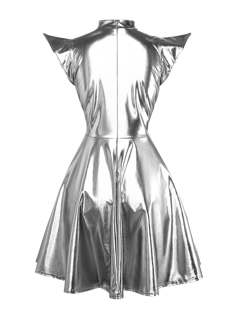 1980s Metallic Futuristic Party Mini Dress