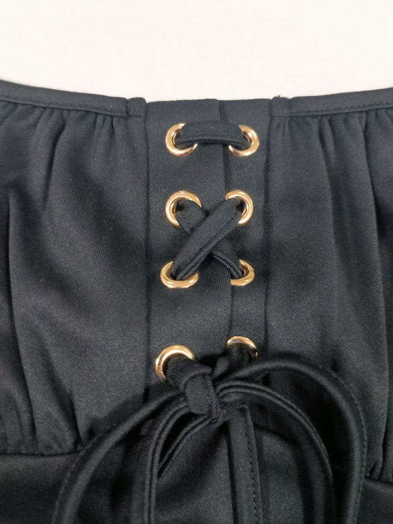 Black 1950s Gold Star Sequined Mesh Ruched Dress