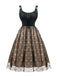 Black 1950s Gold Star Sequined Mesh Ruched Dress