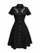 Black 1950s Cotton Floral Embroidered Western Style Dress