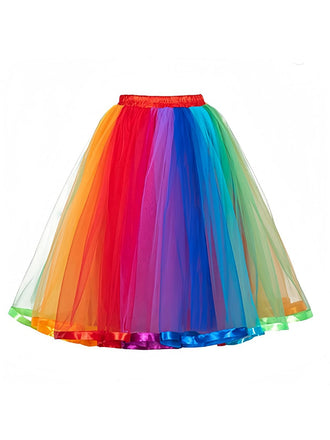 Multicolor 1950s Rainbow Mesh Underskirt Petticoat