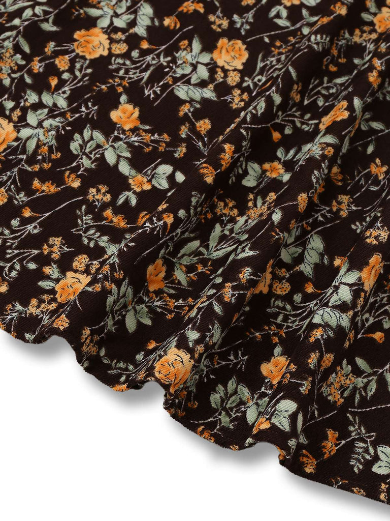 [Pre-Sale] Brown 1980s Floral Lace Patchwork Corduroy Dress